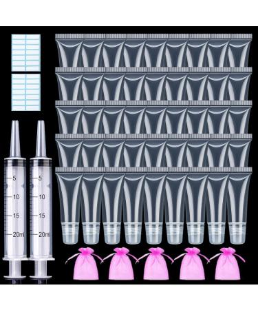 50PCS Lip Gloss Tubes 10ml Lip Gloss Containers Empty Lip Balm Containers Refillable Lipgloss Squeeze Tubes with 2 x 20ml Syringes 5pcs Organza Bags & Tag Labels Stickers for DIY Cosmetic 10ml-50pcs