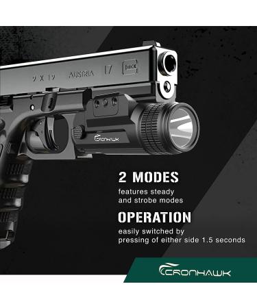 CRONHAWK Rechargeable 700 Lumen Pistol Flashlight - Tactical Weapon Light for Gun, Picatinny Rail Mounted - Black - Buy Online on GoSupps.com