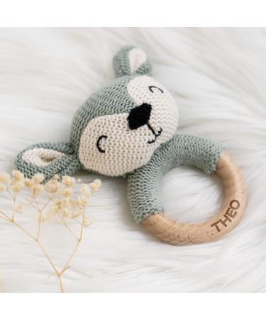 Buy Personalized Wooden Bite Ring for Babies | Custom Name Greifling | Perfect Newborn Gift for Boys & Girls | Cute Baby Rattle in Blue - Buy Online on GoSupps.com