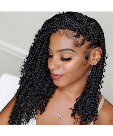 LEEVE 14 Inch Boho Box Braids Pre-Looped Braiding Hair With Curly Ends 8 Packs Synthetic Crochet Goddess Box Braid for Black Woman 16 Beaches/Pack Crochet BraIring Hair Extensions 1b# 14 Inch (Pack of 8) 1b#