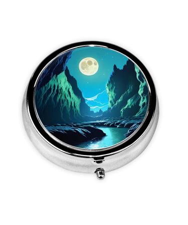 Water Moon Caveround Pill Box 3 Compartments Round Pill Box Organizer for Purse Or Pocket Portable Travel Pill Box