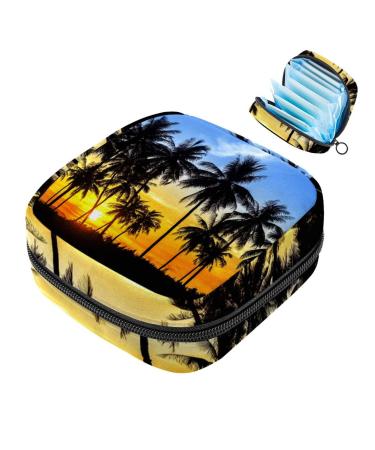 Colorful coconut palm sunset portable storage bag for women teenagers girls menstrual cup breastfeeding pillow holder