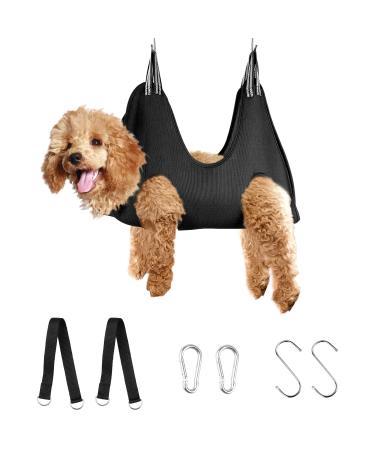 MACUNIN Dog Grooming Hammock Grooming Kit Pet Nail Trimming Harness for Dog and Cat Nail Cutting Helper for Small and Large Pet Bathing Shower Supplies (Medium Black) Medium Black