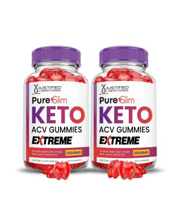 Justified Laboratories (2 Pack Pure Slim Keto ACV Gummies Extreme 2000MG PureSlim Keto Gummies Advanced Formula Apple Cider Vinegar with Pomegranate Beet Juice Powder B12 Vegan Non GMO 120 Gummys 60 Count (Pack of 2)
