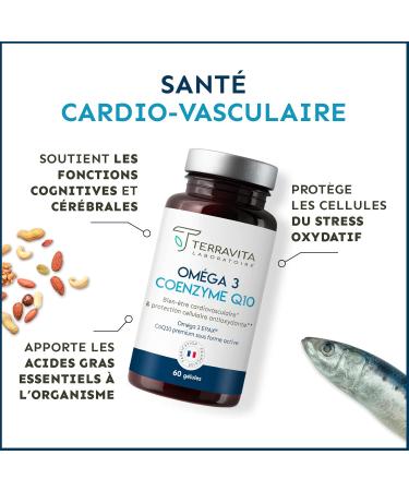 Omega 3 Patented EPAX + Coenzyme Q10 Ubiquinol Kaneka | Wild Fish | Cardiovascular System - Immune - Cerebral | Ultra Low TOTOX | 60 Capsules | Made in France | Terravita - Buy Online on GoSupps.com