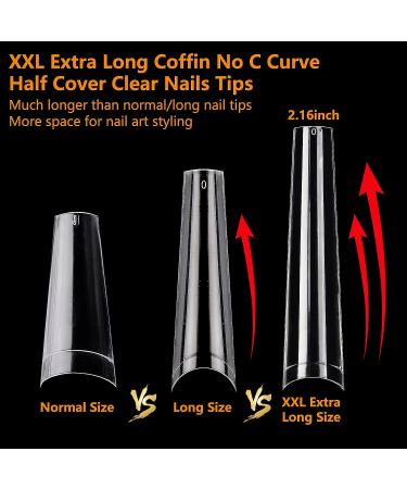504Pcs XXL Long Clear Coffin Nail Tips for Acrylic Nails - Professional Fake Nails with 2 Nail Files - Buy Online on GoSupps.com