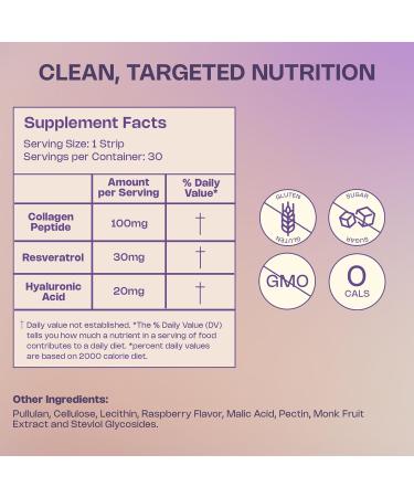 MeltinStrips Vegan Collagen Booster with Hyaluronic Acid & Resveratrol | Hair Skin Nails & Joint Health Support | Plant-Based Collagen Building Supplements | Raspberry Flavor - 1 Month Supply - Buy Online on GoSupps.com