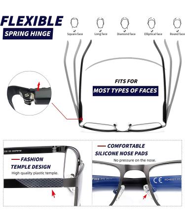 4 Pack Blue Light Blocking Reading Glasses for Men - Reduce Eyestrain & Headache - Magnification Strength 2.00 - Flexible Spring Hinge - Includes 1 Sun Reader - 4 Mixed Colors - Buy Online on GoSupps.com