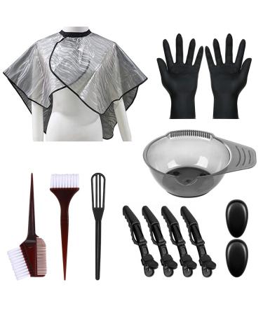 13 Pieces Hair Coloring Tools, Hair Coloring Dyeing Kit, Hair Dye Brush and Bowl-Dyeing Shawl / Dyeing Bowl / Dyeing Brush / Stirring Stick / Dyeing Clip / Earmuffs / Gloves, for DIY Hair Color