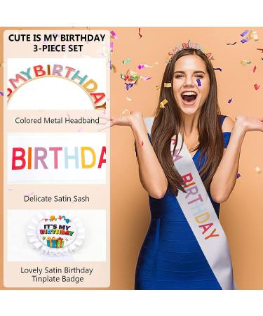 Birthday Crown Set for Women: Princess Sash, Headband, Badge, and Tiara - Happy Birthday Accessories for Party - Multicolor - Buy Online on GoSupps.com