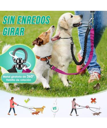 Slowton Adjustable Double Dog Leash for 2 Dogs - 360 Rotatable Reflective Black & Rose Red - Perfect for Small Dogs - Buy Online on GoSupps.com