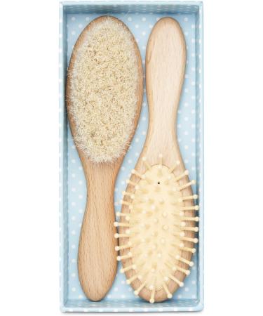 Yellodoor All-Natural Baby Hair Brush Set - 2 Wooden Brushes in Gift Box | Soft Goat Hair Bristles | Ideal Cradle Cap Brush - Buy Online on GoSupps.com