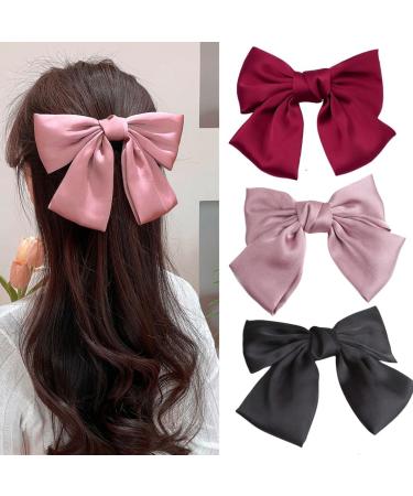 Hair Bows for Women - Bows for Hair Black Hair Ribbons for girls (Red/Pink/Black)