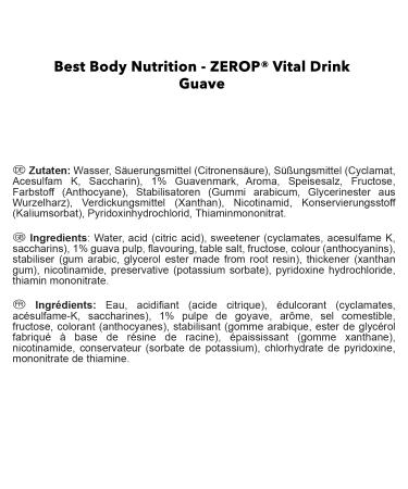 Best Body Nutrition Vital Drink Zerop Guave - Sugar-Free Beverage Concentrate | 80L Yield | 1000ml Sirup - Original Flavor - Buy Online on GoSupps.com