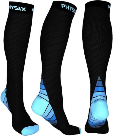Physix Gear Compression Socks Men & Women - Black/Blue - S/M