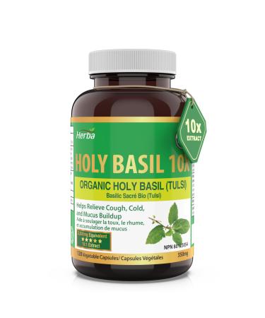 Herba Organic Holy Basil Capsules 3 500mg Equivalent | 120 Vegetable Capsules | 350mg - 10:1 Extract | Tulsi Helps Relieve Cough Cold and Mucus Buildup | Made in Canada