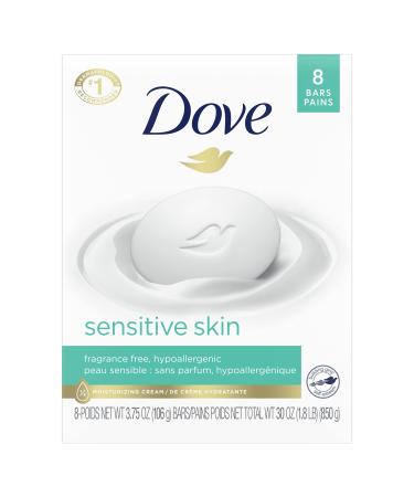 Dove Beauty Bar More Moisturizing Than Bar Soap for Softer Skin  Fragrance Free  Hypoallergenic Sensitive Skin With Gentle Cleanser 3.75 oz  8 Bars