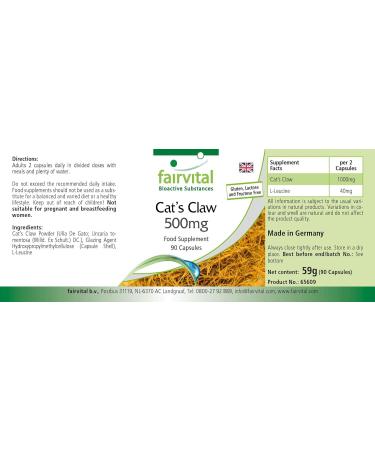 Cat's Claw 500mg - 90 capsules - Cat's Claw 500mg - U a de Gato (Uncaria tomentosa) - HIGHLY DOSED & Vegan - Liana from Peru - Buy Online on GoSupps.com
