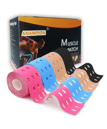 Waterproof Kinesiology Tape - 4-Rolls -Joints Support & Muscle Pain Relief - 16.4ft Hollow  -Cotton Elastic Tape Perfect for Any Activity