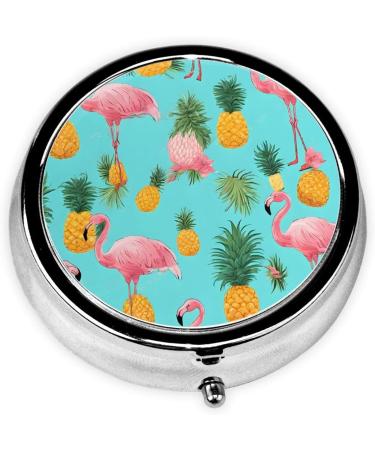 Flamingo Printed Round Pill Box - 3 Compartment Portable Travel Case | Mini Decorative Organizer for Medicine & Vitamins - Buy Online on GoSupps.com