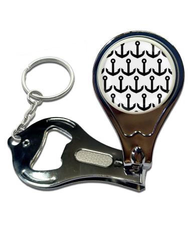BadgeBeast.co.uk Anchor Black Pattern - Key Ring Bottle Opener and Nail Clipper