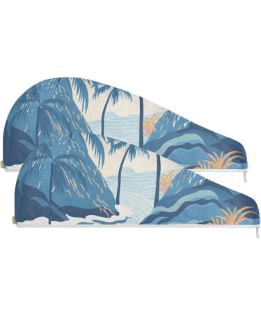 Buy Super Absorbent Trees Mountain Ocean Sea Hair Towel 2 Pack | Quick Dry Hair Turbans for Women & Girls - Buy Online on GoSupps.com