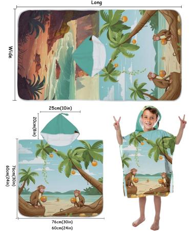 Aiorber Children's Bathing Poncho | Microfiber Hooded Bath Towel for Ages 1-6 | Soft Absorbent Monkey Pattern Towel for Boys & Girls | 60x60cm Gold-17 - Buy Online on GoSupps.com