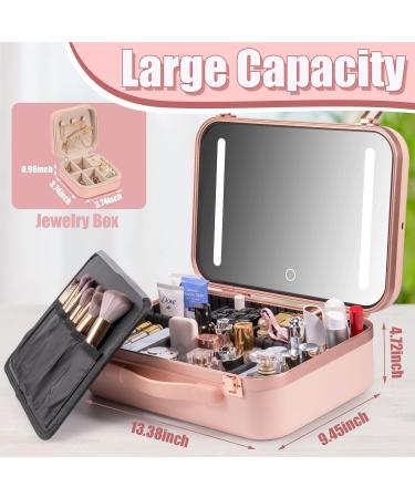 Coetic Makeup Travel Case with Large LED Mirror - Pink | Professional Organizer Bag with Adjustable Divider | Waterproof Portable Train Box for Makeup and Tools - Buy Online on GoSupps.com