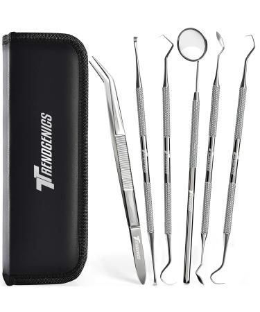 TrendGenics Dental Tools Plaque & Calculus Remover for Teeth Professional Cleaning Kit Dental Scaler, Mouth Mirror, Tartar Scraper, Tooth Pick Stainless Steel Hygiene Dentist Set for Home & Oral Use Black Case-6Pcs