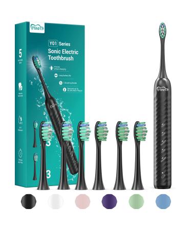 YteaTh Sonic Electric Toothbrush for Adults and Kids - One Charge for 180 Days Rechargeable Electric Toothbrushes with 6 Brush Heads Typc C Cable (Dark Black) Dark Black 1 Unidad (Paquete de 1)