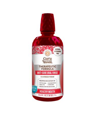 GuruNanda Therapeutic Formula Anti-Sore Oral Rinse with 1.5% Hydrogen Peroxide Alcohol & Fluoride Free Mouthwash for Oral Irritation Relief Winter Mint Flavor 33.8 fl oz/1 Liter 33.8 Fl Oz (Pack of 1)