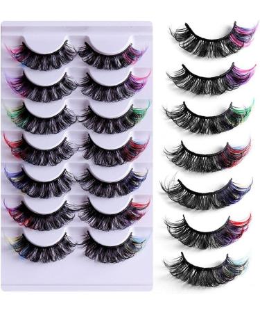 7pcs False Eyelashes Rainbow Lashes Glitter Ombre Colored Eyelashes Fluffy Thick Natural Anime Lashes for Party Makeup - Buy Online on GoSupps.com