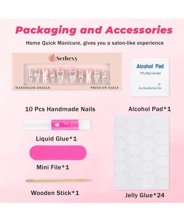 Sethexy Long Coffin False Nails - Handmade Rhinestones & Glitter Luxury 3D Acrylic Nails for Women & Girls - Buy Online on GoSupps.com