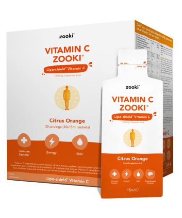YourZooki Liposomal Vitamin C Zooki 1000mg Liquid Sachets - Alchohol Free Vegan Soy Free Natural Ingredients - Immune System Skin & Energy Support (Citrus Orange 30 Count (Pack of 1)) Citrus Orange 30 Servings (Pack of 1)