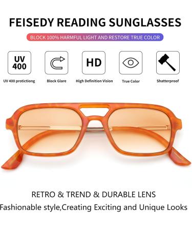 FEISEDY Vintage Square Reading Glasses for Women & Men - 70s Flat Aviator Anti Glare Eyewear B2992 Orange 1.5x - Buy Online on GoSupps.com