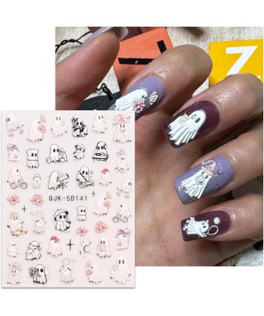JMEOWIO 3D Embossed Halloween Nail Art Stickers Decals Self-Adhesive 5D Cute Pink Moon Ghost Pumpkin Nail Supplies Nail Art Design Decoration Accessories 4 Sheets - Buy Online on GoSupps.com
