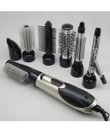 Multifunctional Hair Dryer Curly Hair Comb and Straight Hair Comb 7-In-1 Multi-Function Hairdressing Tools Hair Styling Tool Set Hot and Cold Wind Hair Straight Hair Drying Tools (Silver)