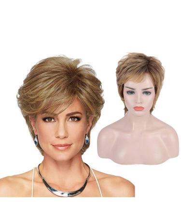 Bybrana Hair wigs for white women Short Wigs for Middle Age Women short blonde wig Blonde Pixie Cut Wig with Bangs Natural Heat Resistant Wigs for White Women 33/27/613