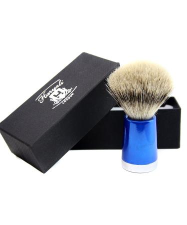 Haryali London Pure Silver Tip Shaving Brush - Stainless Steel & Shiny Blue Handle | Premium Shaving Set for Men - Buy Online on GoSupps.com