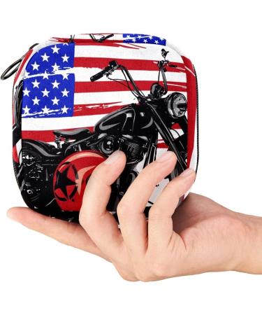 Vintage American Chopper Motorcycle Bag - USA Flag Menstrual Pad & Cup Storage with Zipper - Buy Online on GoSupps.com