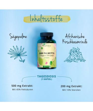 Buy Saw Palmetto + Pygeum Africannum Vegavero 500mg & 200mg Vegan Capsules | 90 Count | 45% Fatty Acids & 10% Sterols | Natural & Additive-Free Supplement - Buy Online on GoSupps.com