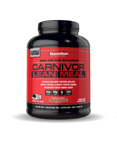 MuscleMeds CARNIVOR Lean Meal Whole Food Meal Replacement Shake MRE Beef Protein Isolate White Potato Sweet Potato 40g Protein 40 g Carbs Lactose Free Sugar Free Chocolate Fudge 20 Servings Chocolate Fudge 4.34 Pou