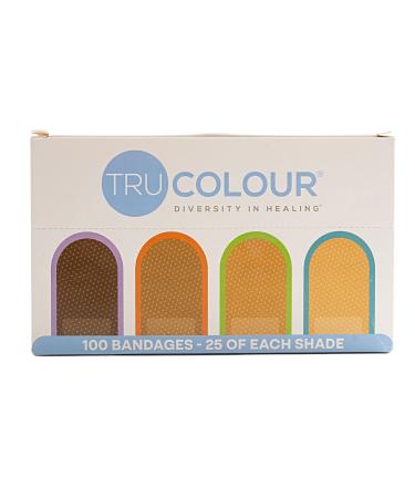 Tru-Colour Skin Tone Shade Fabric Bandages - Flexible Waterproof Adhesive Sterile Strips Help Protect Cuts Scrapes Scratches - Multicolor 1 in x 3 in 100 Count