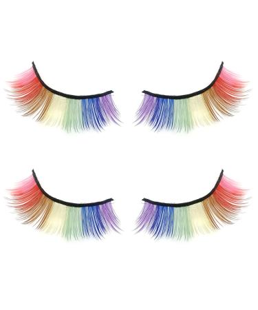 2 Pairs Colored Lash Clusters of Women Fashionable Colorful Colored Lash Extensions 3D False Lashes Natural Curvy Fluffy Rainbow Eyelashes for Festivals Parties Gatherings Cosplay