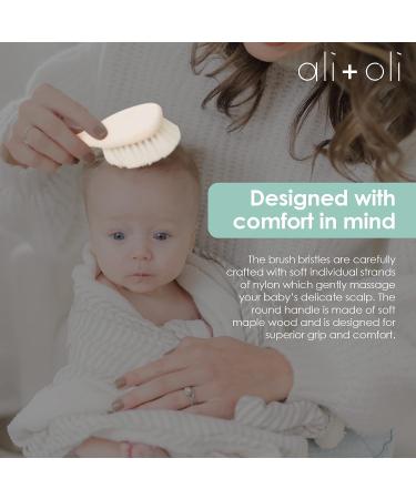 Ali+Oli Newborn Wooden Hair Brush Set with Mini Loofah | Soft Goat Bristle Infant Brush for Baby's Cradle Cap - Buy Online on GoSupps.com