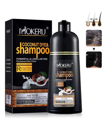 MOKERU Coconut Black Hair Dye Shampoo for Gray Hair  Semi-Permanent Hair Color Shampoo for Women and Men  Fast Acting and Long Lasting  3 in 1- 100% Grey Coverage(17.6 Fl oz)