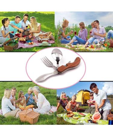 Portable 4-in-1 Camping Tableware Utensils Set - Stainless Steel Spoon, Fork, Knife, Bottle Opener Combo for Travel & Backpacking - Buy Online on GoSupps.com