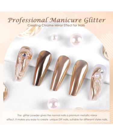 Laza Chrome Nail Powder - Holographic Glitter for DIY Gel Polish & Nail Art | Metallic Dust & Reflective Pigment in Champagne Gold - Buy Online on GoSupps.com