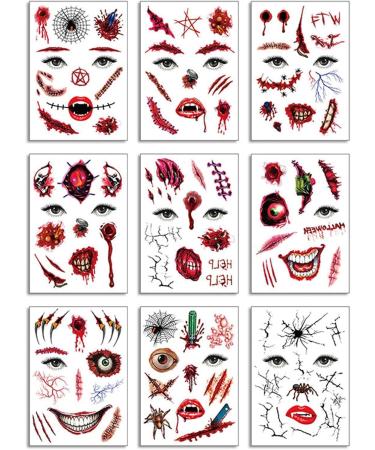 Besreey Halloween Makeup Kit Temporary Facial Creative Decal | Creative Makeup Prank Fake Scar 2024 Halloween Funny Face Stickers for Boys Girls Fc001-009 - Buy Online on GoSupps.com