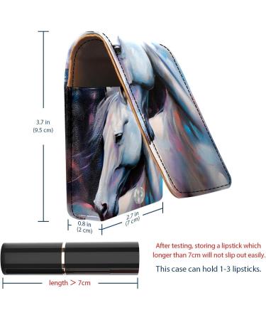 Stylish Leather Lipstick Case with Mirror - Mini Lip Gloss Organizer | Horse Painting Design - Buy Online on GoSupps.com